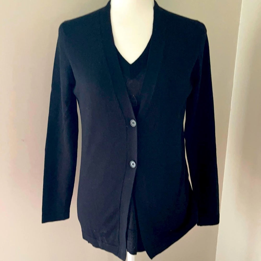 Merino Wool Lightweight V Neck Sweater Twin Set  Black Snall